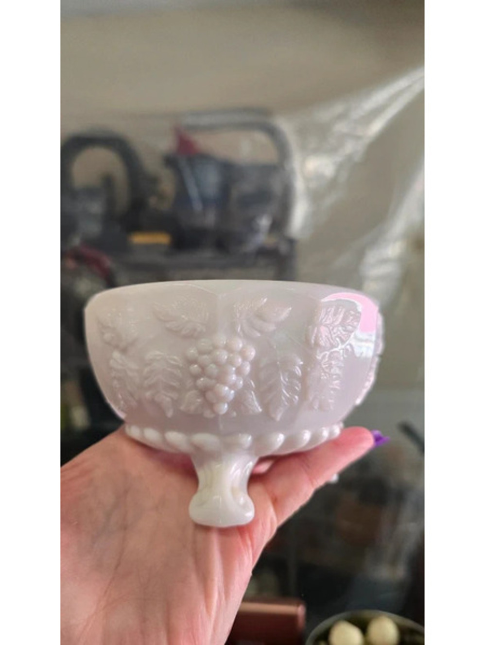 Vintage Milk Glass Footed Grape Bowl